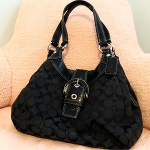 Coach Lynn Hobo Signature C Logo Black Triple Shoulder Purse Handbag Bag